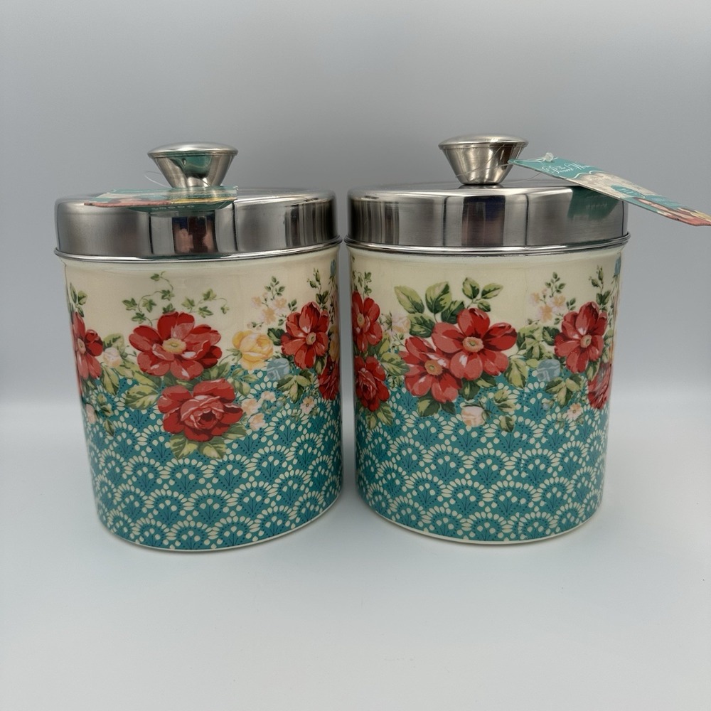 (2) Pioneer Woman Treat Jar Tin Floral Canister Set‎